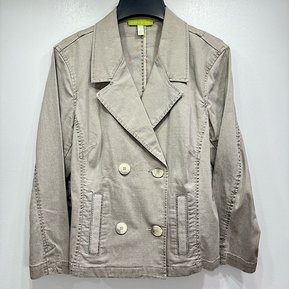 Vintage Y2K Sigrid Olson Gray Denim Double Breasted Blazer Jacket Size 12